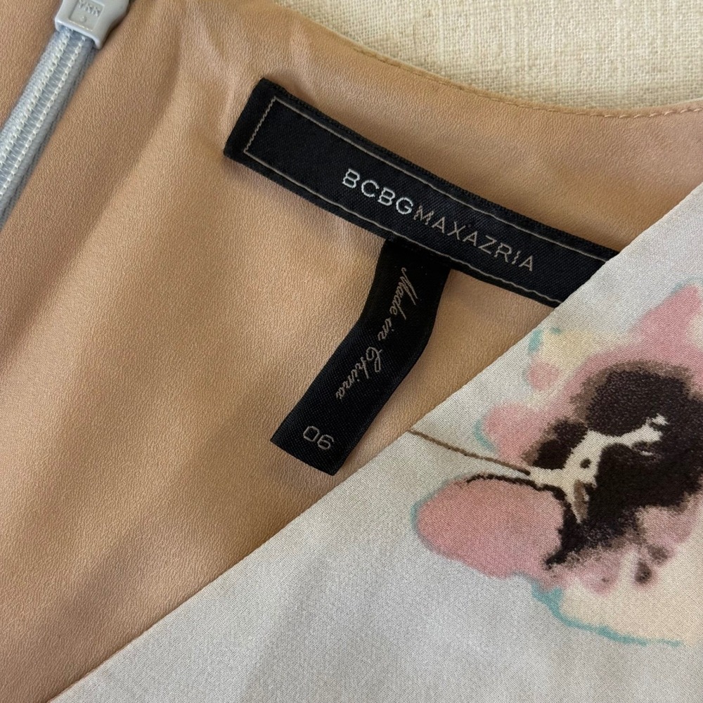 BCBGMAXAZRIA Mabel Floral Silk Dress Flutter Sleeve Ruffle V-Neck 6 - Picture 6 of 13